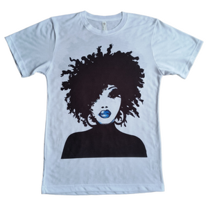 MIRROR Image T- Shirt Blue Lip Lady (Double-Sided Printing)