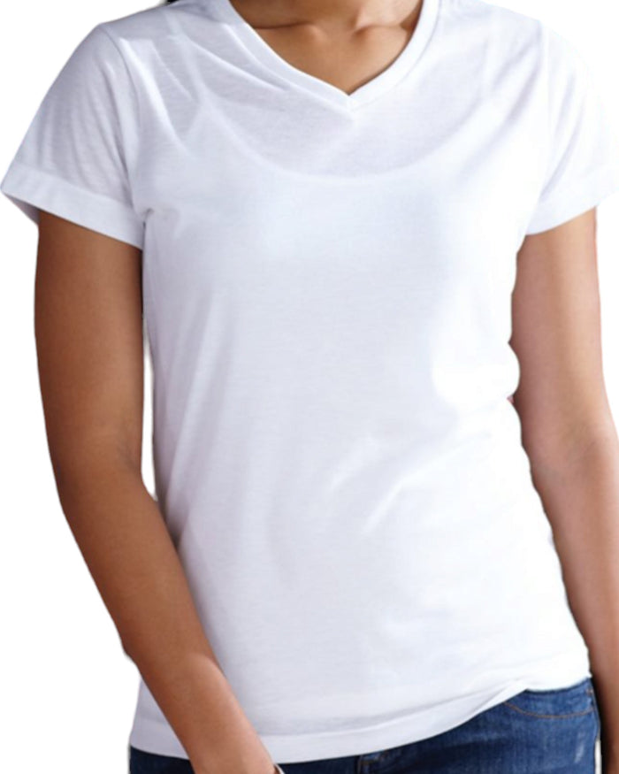 Bulk 12 minimum Custom Sublimation Womens V Neck White T- Shirt (Double-Sided Printing Same Design)