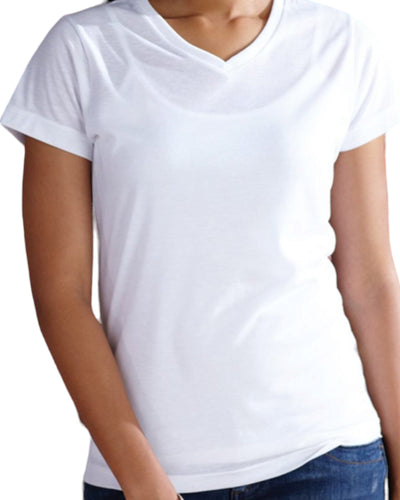 (Bulk order 24 minimum) Customized Sublimation Womens V Neck White T- Shirt (Single-Sided Printing Same Design)