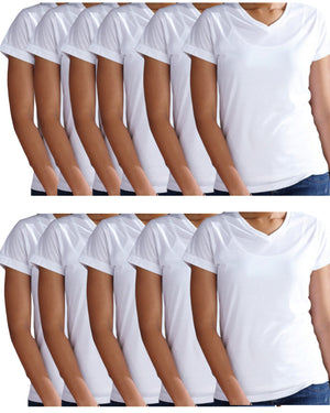 Bulk 12 minimum Custom Sublimation Womens V Neck White T- Shirt (Double-Sided Printing Same Design)