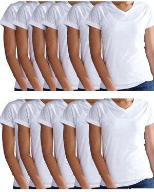 Bulk 24 minimum Custom Sublimation Womens V Neck White T- Shirt (Single-Sided Printing Same Design)